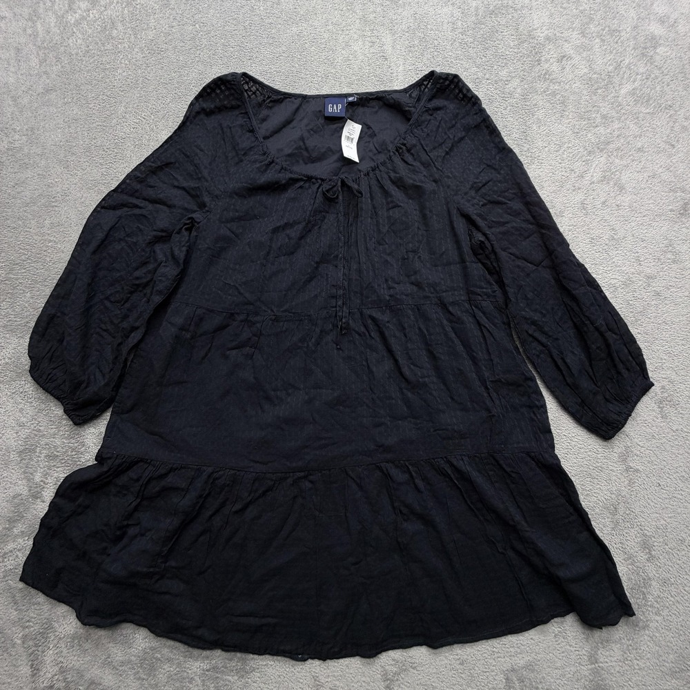 GAP Dress Womens L Petite Black Trapeze Swing‎ Short Scoop Neck Lined Ruffle